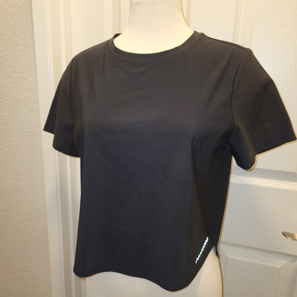Fabletics Essential Air Short Sleeve Top Black Lightweight Size Medium-Brand New